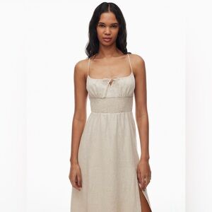 Aritzia Wilfred Genoa Midi Linen Dress in Natural Ecru